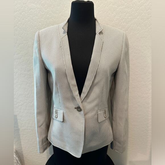 TAHARI Arthur S. Levine Tan Cream Houndstooth Blazer Career Office Workwear | 6 - Picture 2 of 6
